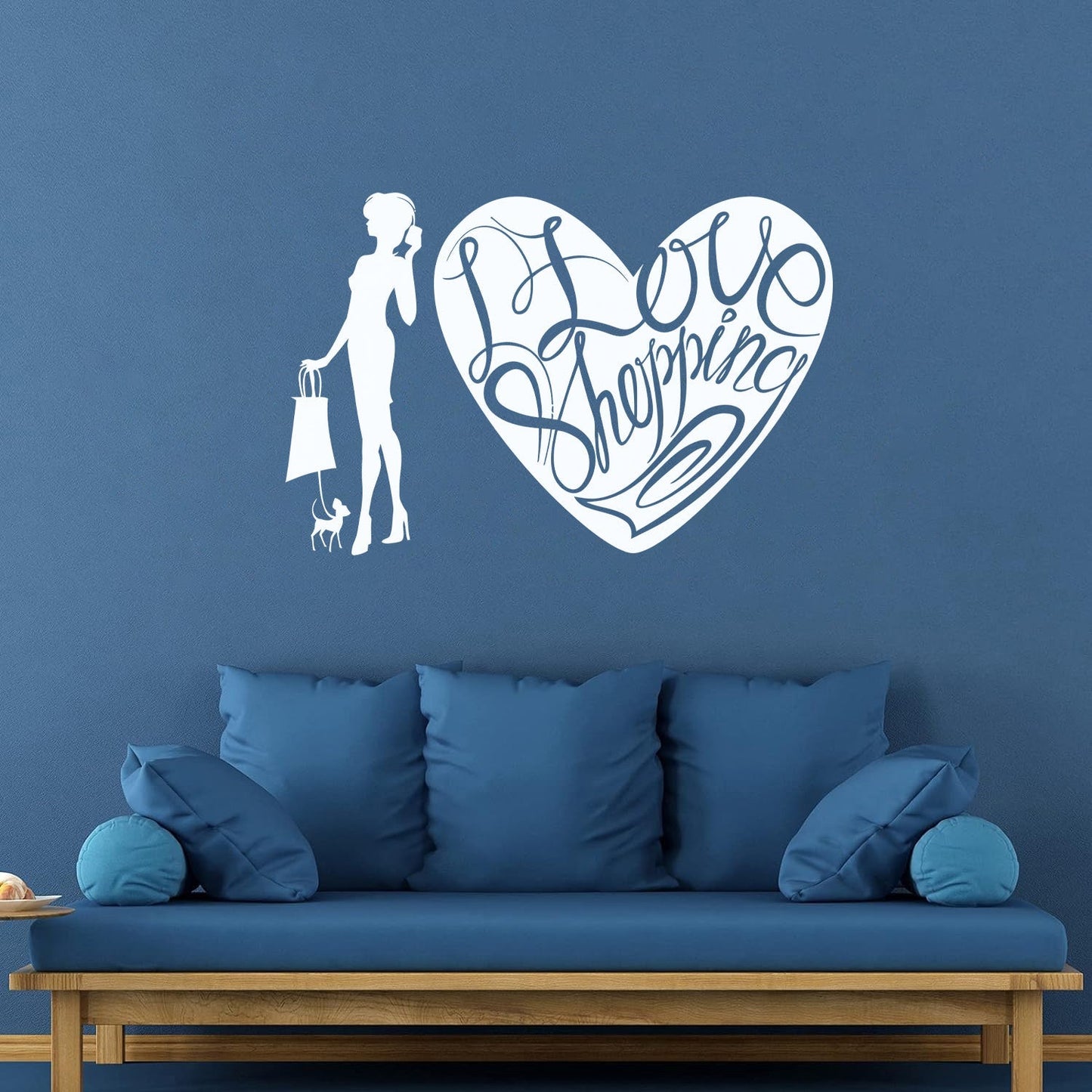 Wall Decals Paster Paper Store I Love Shopping Fashion Girl With Dog Equipped With Transfer Film Kit