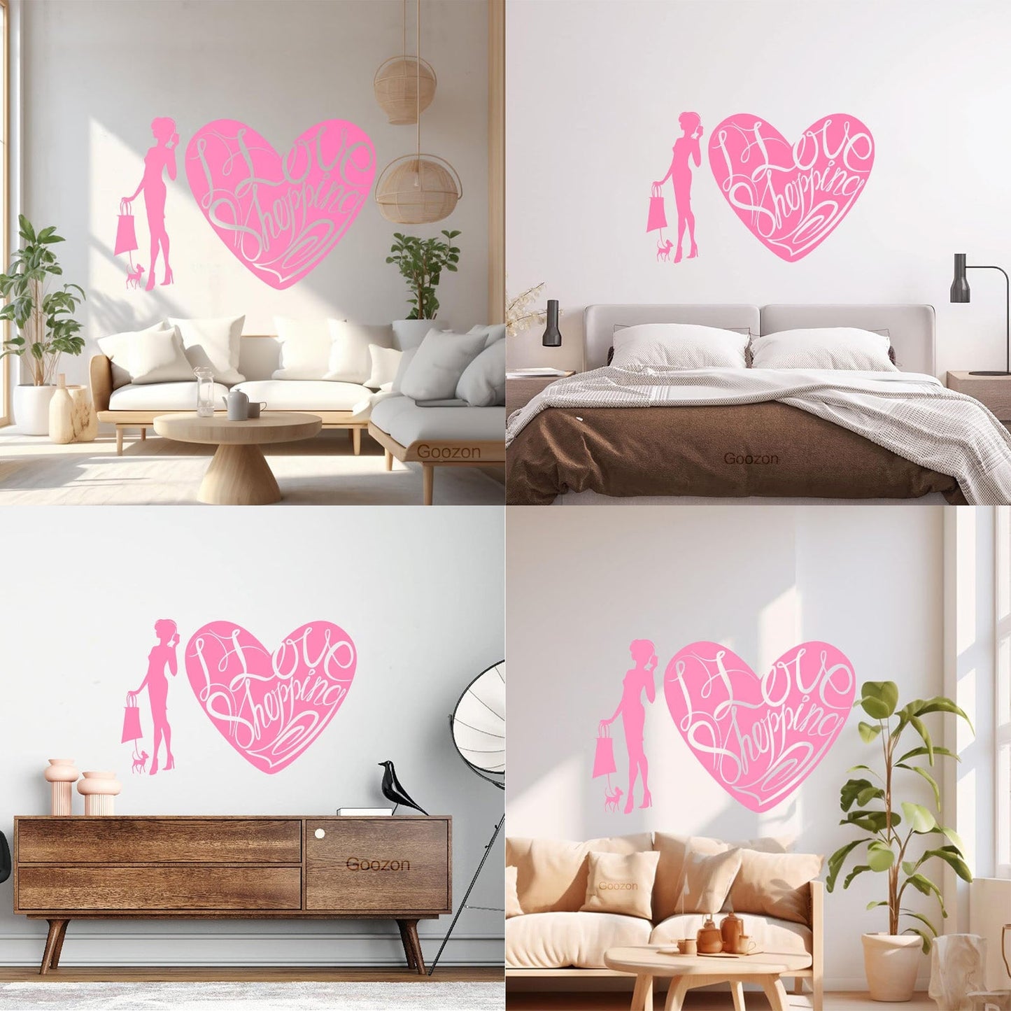 Wall Decals Paster Paper Store I Love Shopping Fashion Girl With Dog Equipped With Transfer Film Kit