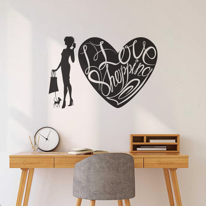 Wall Decals Paster Paper Store I Love Shopping Fashion Girl With Dog Equipped With Transfer Film Kit