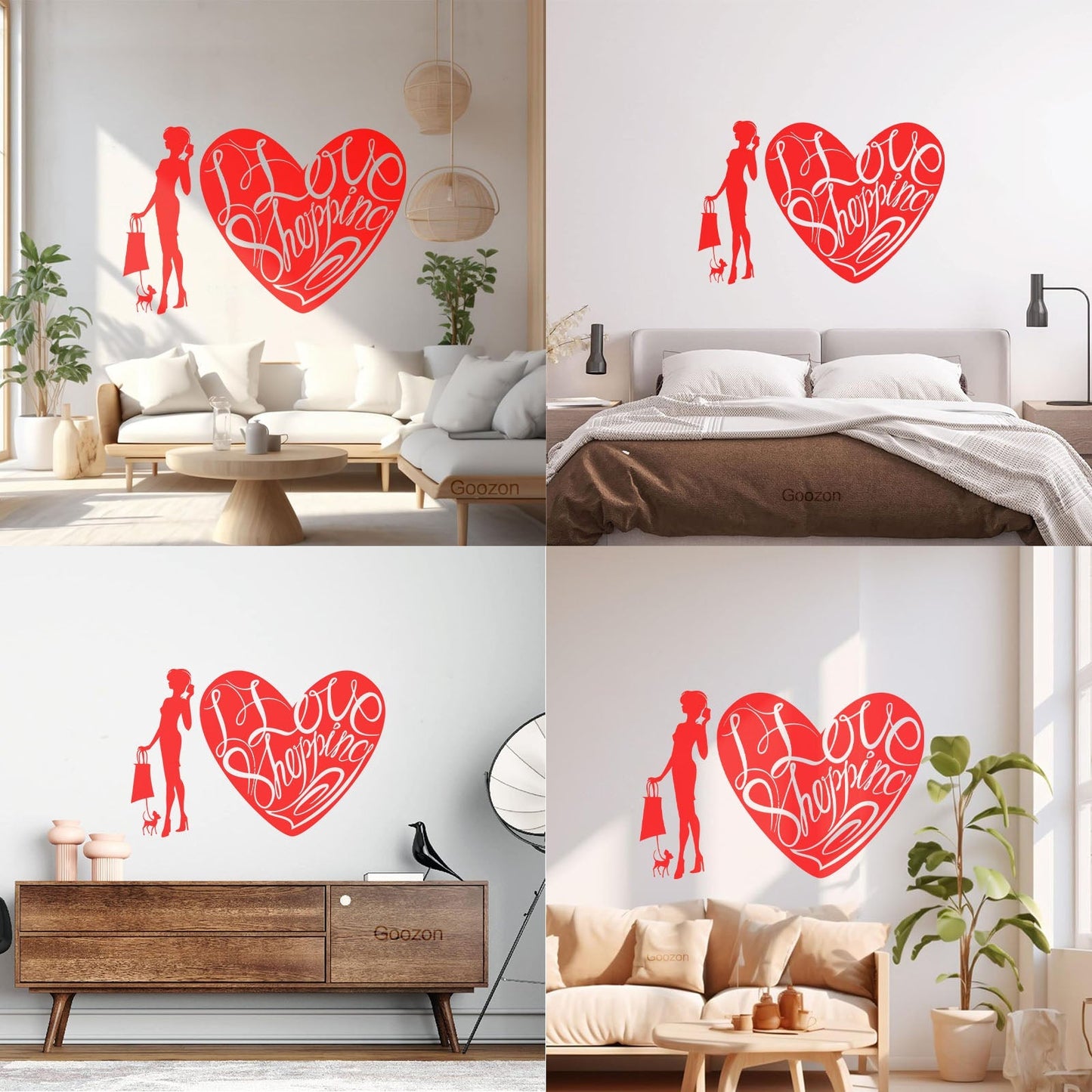 Wall Decals Paster Paper Store I Love Shopping Fashion Girl With Dog Equipped With Transfer Film Kit