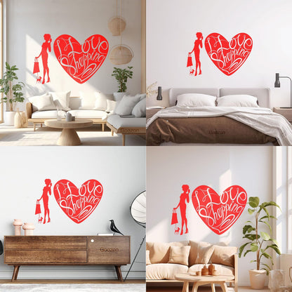 Wall Decals Paster Paper Store I Love Shopping Fashion Girl With Dog Equipped With Transfer Film Kit