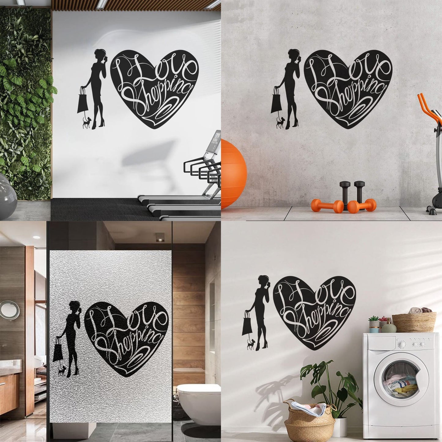 Wall Decals Paster Paper Store I Love Shopping Fashion Girl With Dog Equipped With Transfer Film Kit