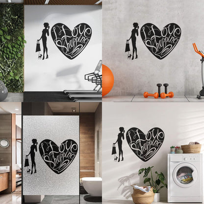 Wall Decals Paster Paper Store I Love Shopping Fashion Girl With Dog Equipped With Transfer Film Kit