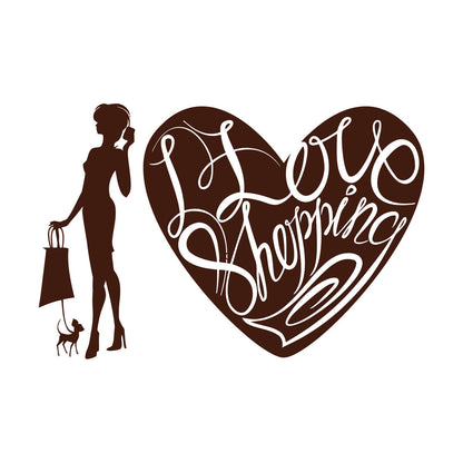 Wall Decals Paster Paper Store I Love Shopping Fashion Girl With Dog Equipped With Transfer Film Kit