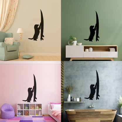 Vinyl Wall Stickers Surfboard Silhouette Dog Surfer Beach Style Easy Installation