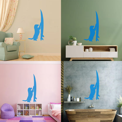 Vinyl Wall Stickers Surfboard Silhouette Dog Surfer Beach Style Easy Installation