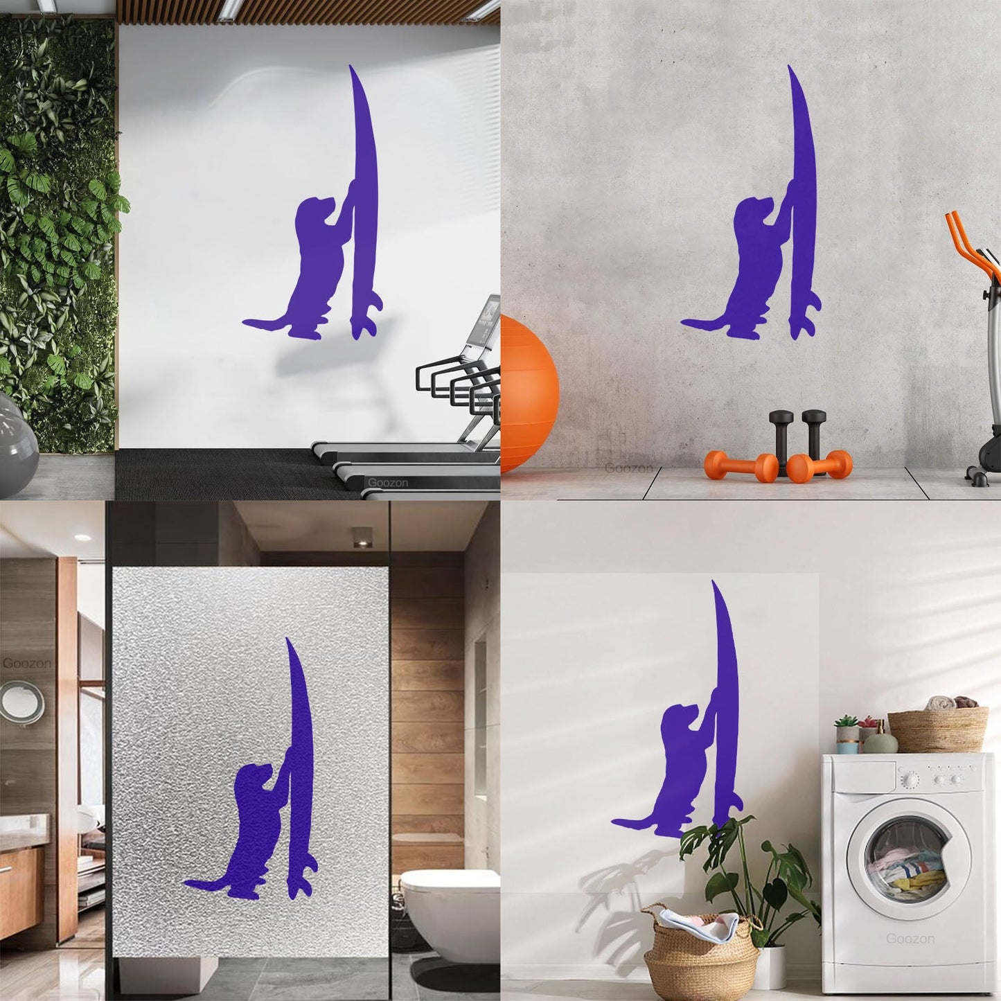 Vinyl Wall Stickers Surfboard Silhouette Dog Surfer Beach Style Easy Installation