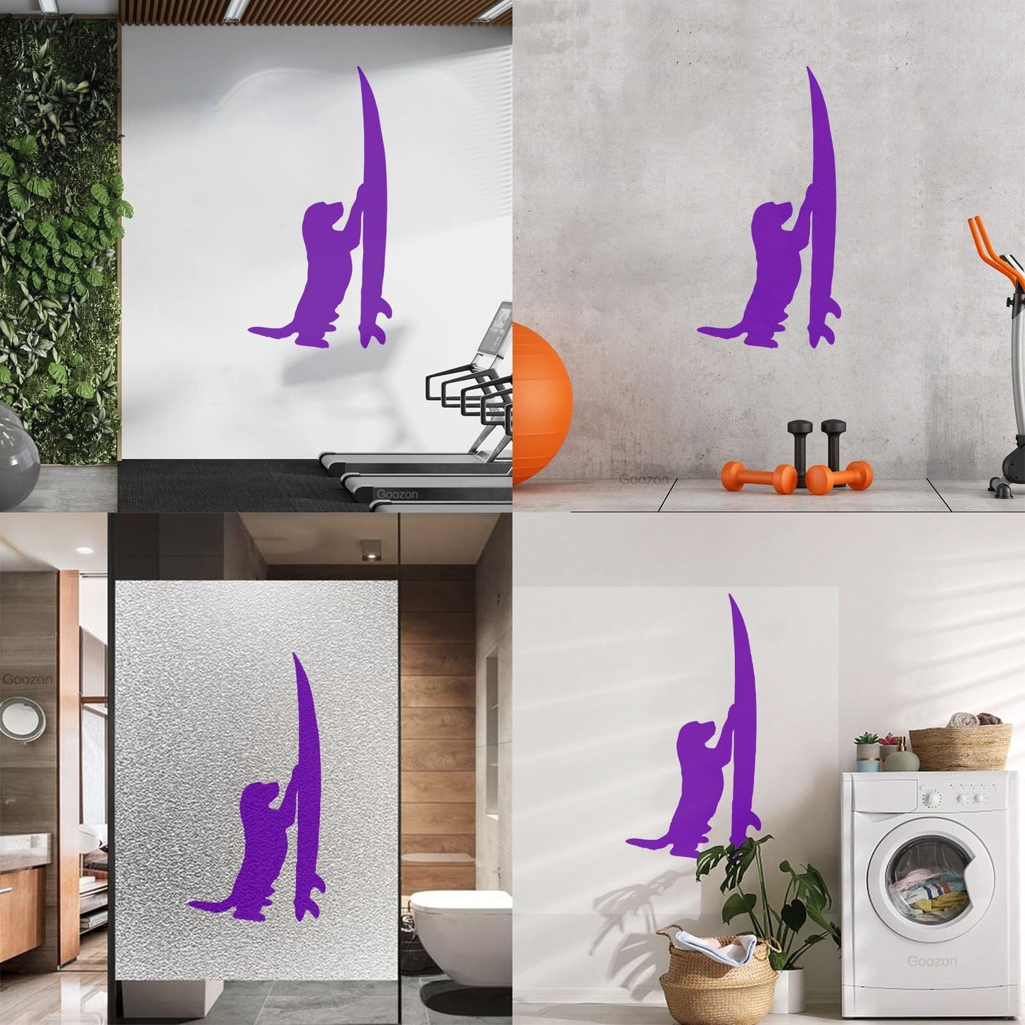 Vinyl Wall Stickers Surfboard Silhouette Dog Surfer Beach Style Easy Installation