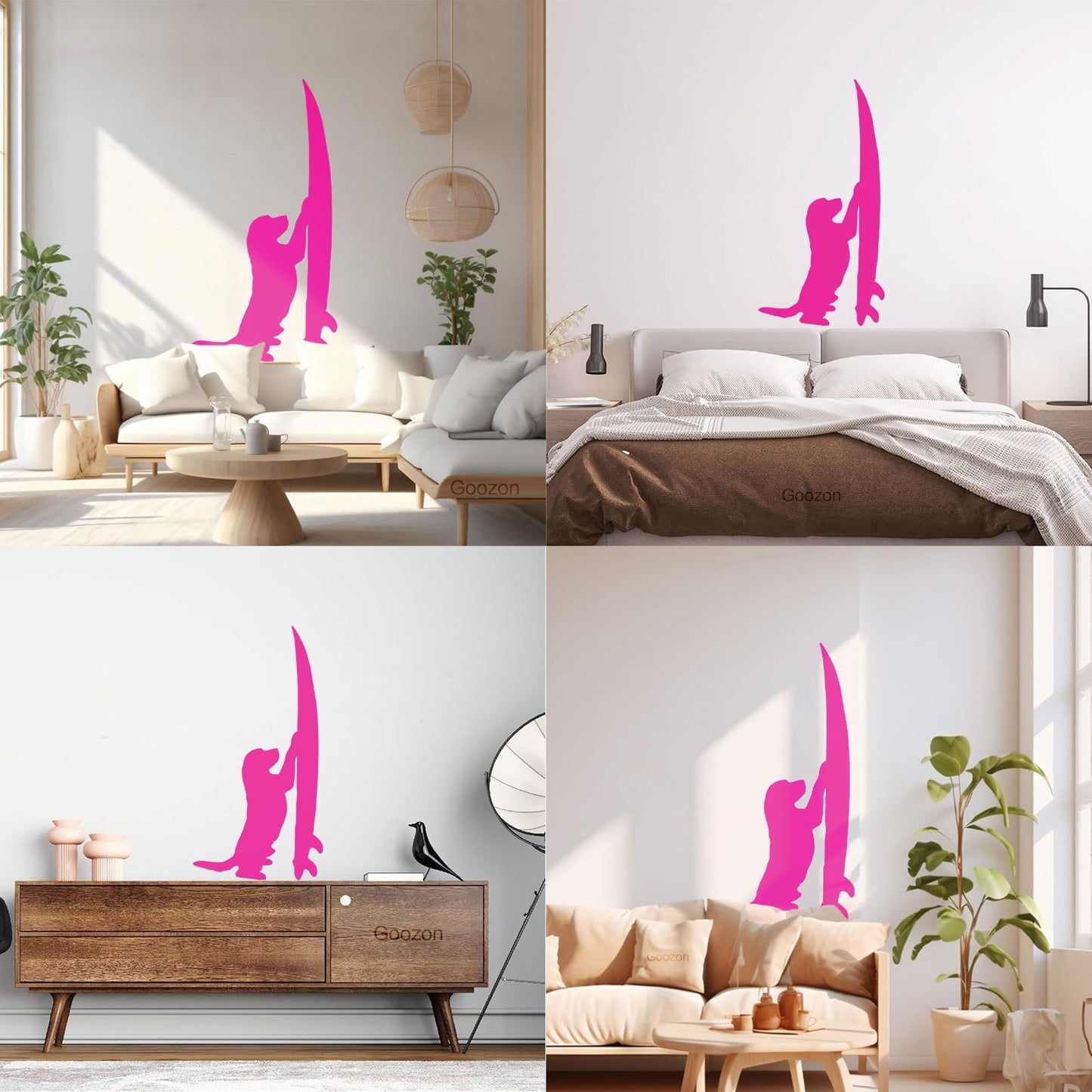 Vinyl Wall Stickers Surfboard Silhouette Dog Surfer Beach Style Easy Installation