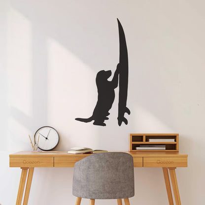 Vinyl Wall Stickers Surfboard Silhouette Dog Surfer Beach Style Easy Installation