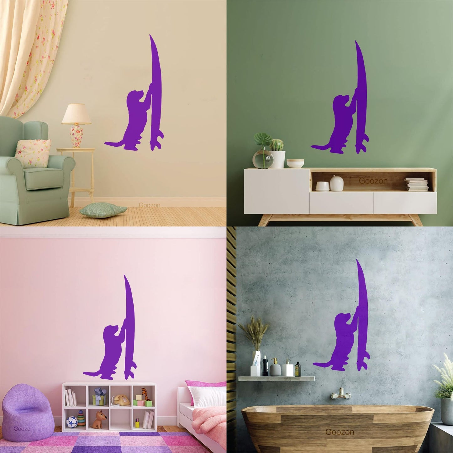 Vinyl Wall Stickers Surfboard Silhouette Dog Surfer Beach Style Easy Installation