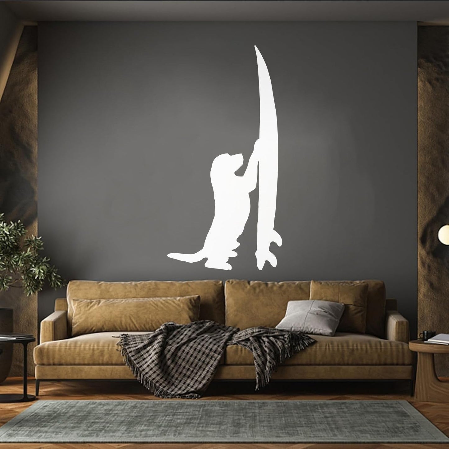Vinyl Wall Stickers Surfboard Silhouette Dog Surfer Beach Style Easy Installation