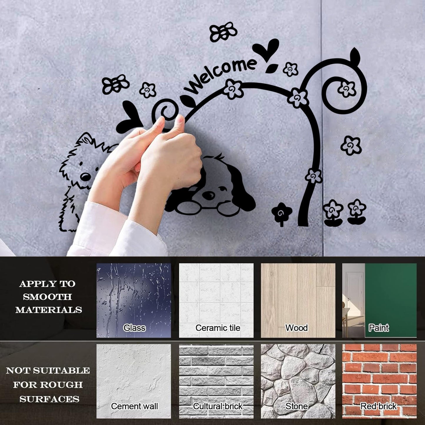 Vinyl Art Sticker Welcome Lettering Home Dogs Window Decals