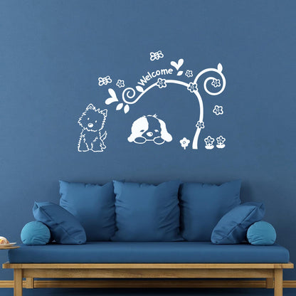 Vinyl Art Sticker Welcome Lettering Home Dogs Window Decals