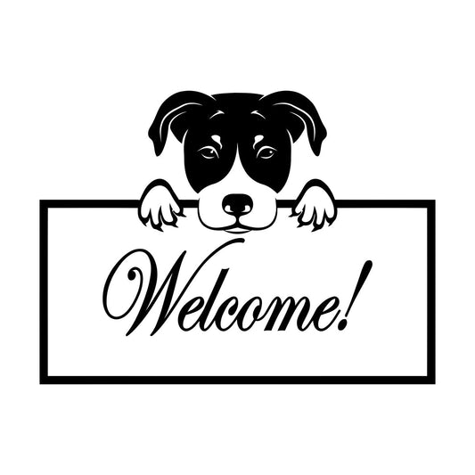 Welcome Lettering Cute Dog Head Engraving Stickers Glass Stickers