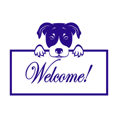 Welcome Lettering Cute Dog Head Engraving Stickers Glass Stickers