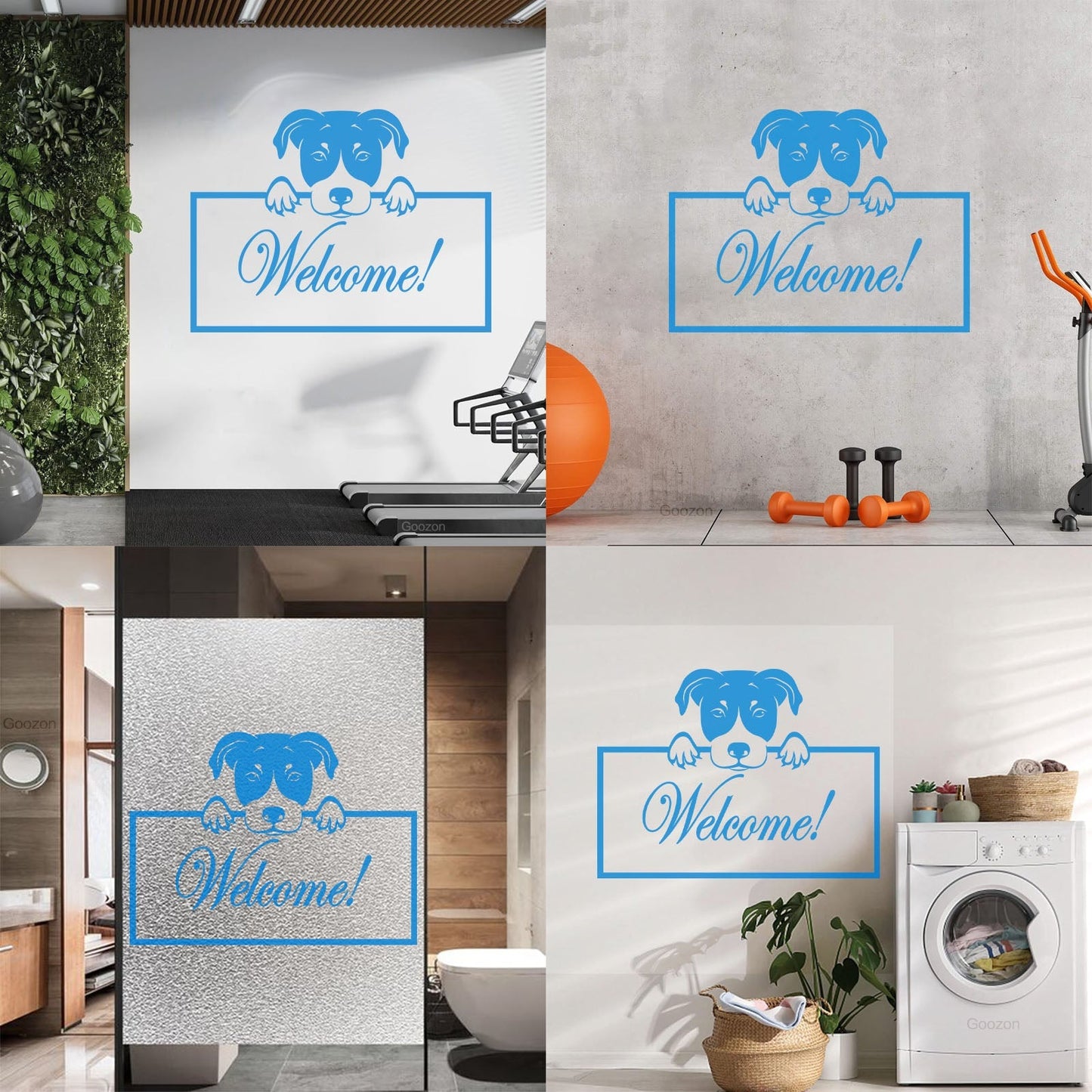 Welcome Lettering Cute Dog Head Engraving Stickers Glass Stickers