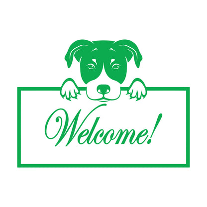 Welcome Lettering Cute Dog Head Engraving Stickers Glass Stickers