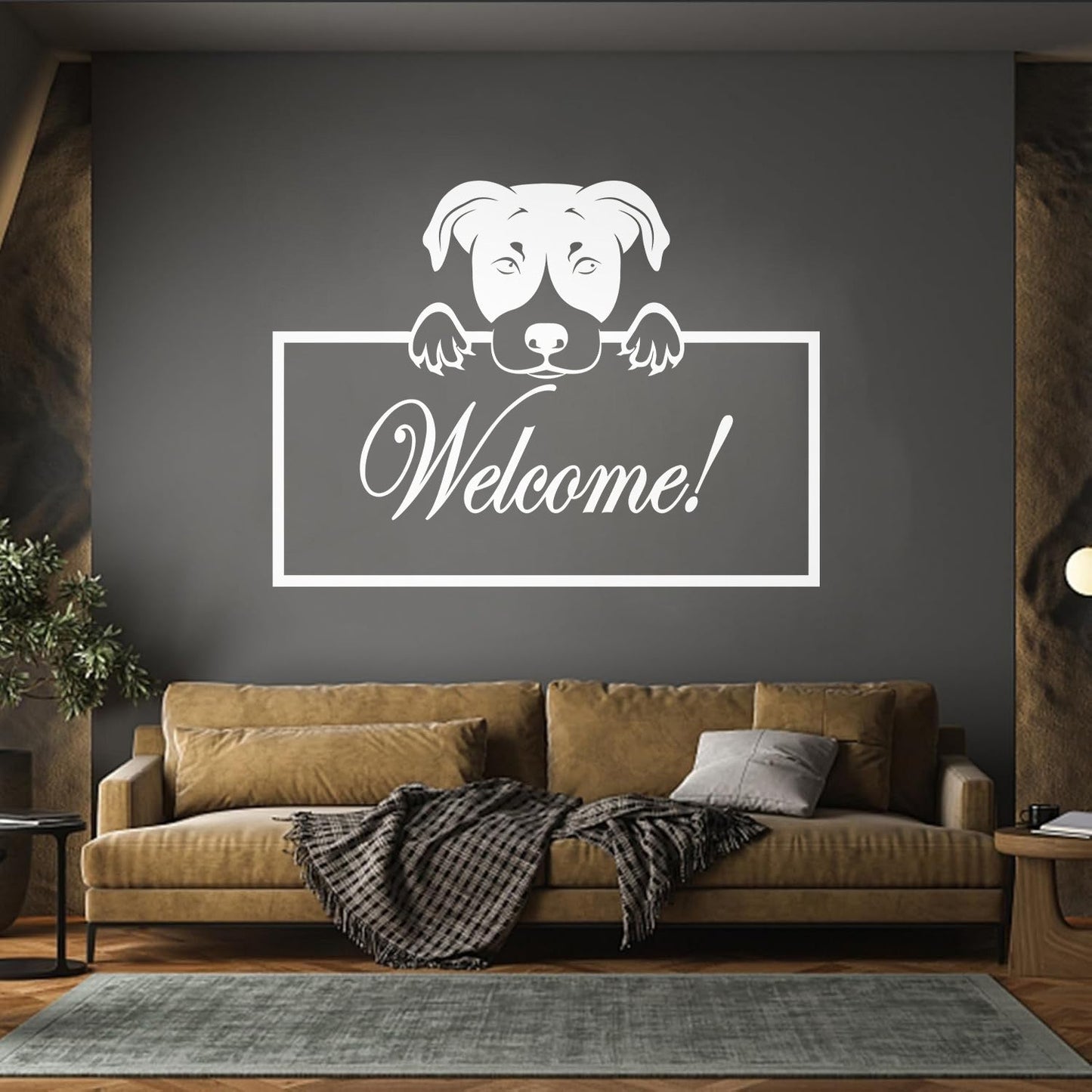 Welcome Lettering Cute Dog Head Engraving Stickers Glass Stickers