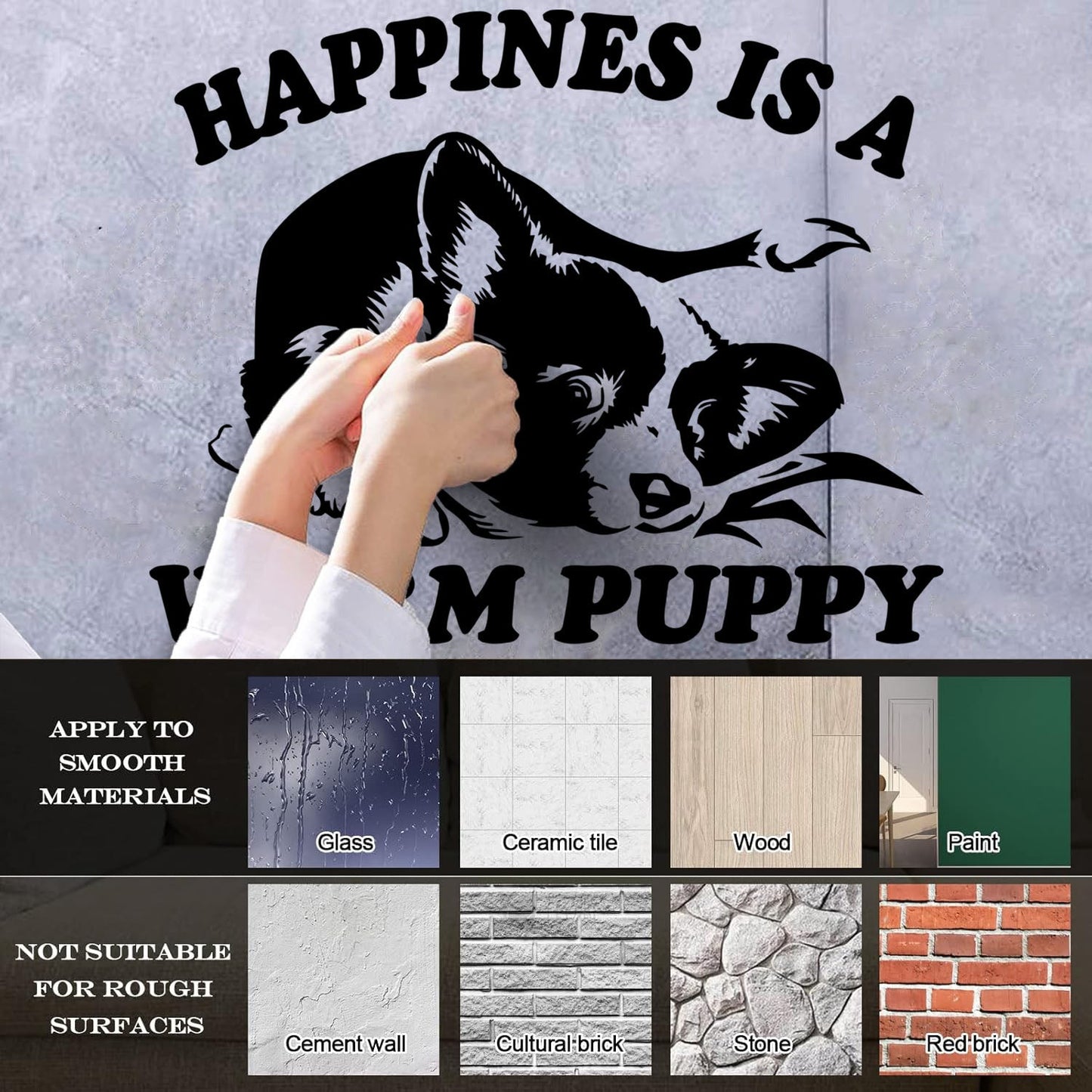 Vinyl Wall Stickers Pet Dog Cute Puppy Words Phrase Happiness Do Not Damage The Wall Surface