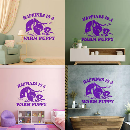 Vinyl Wall Stickers Pet Dog Cute Puppy Words Phrase Happiness Do Not Damage The Wall Surface