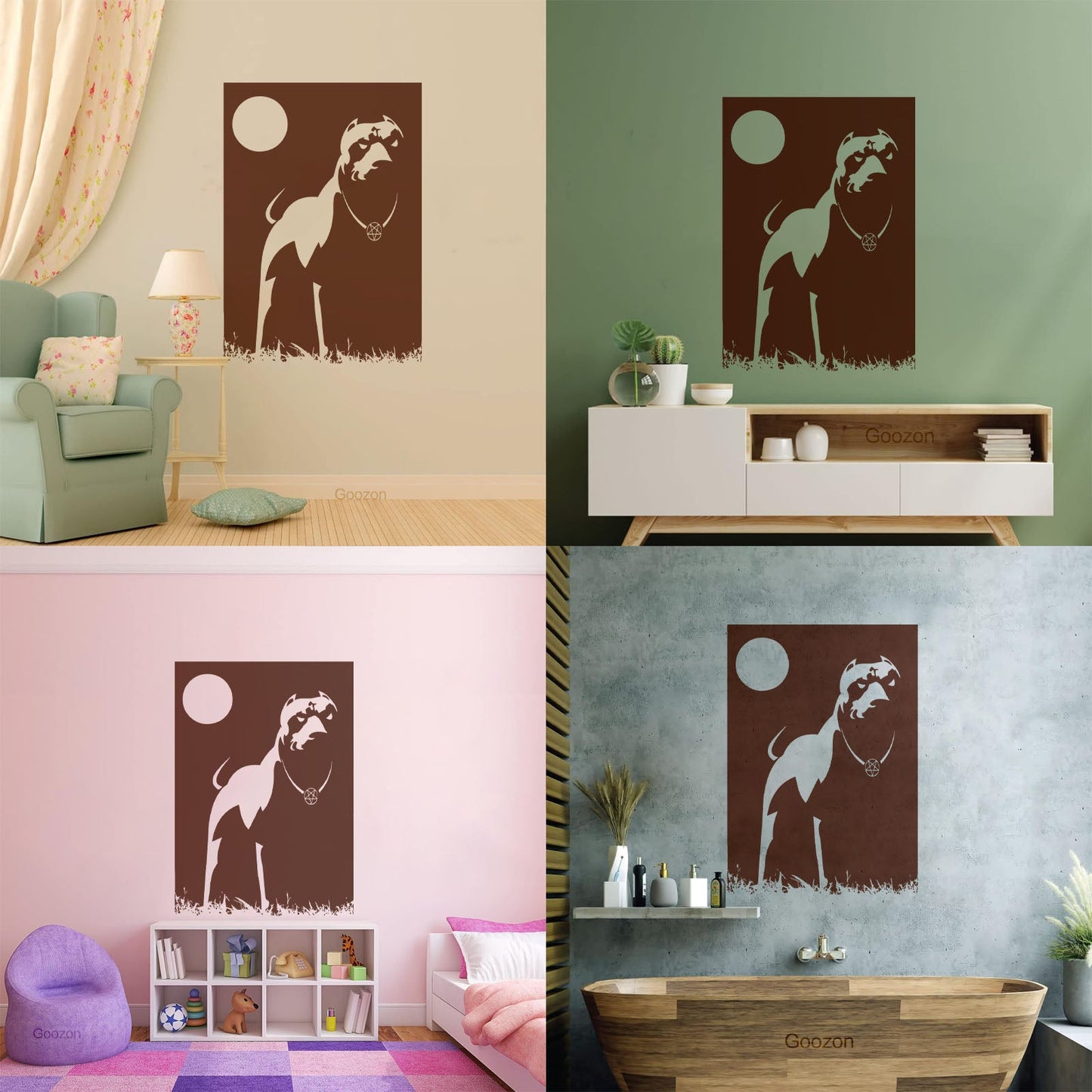 Engraving Decals Pitbull Dog Night Dark Moon Pentagram Cur Occult Easy Installation