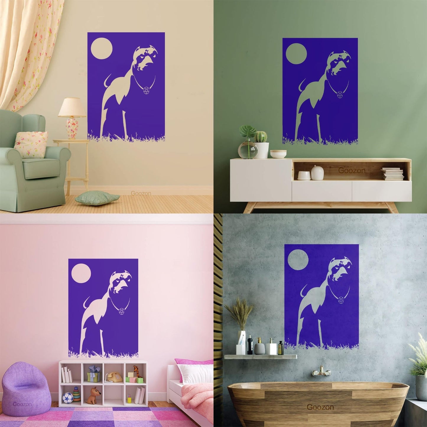 Engraving Decals Pitbull Dog Night Dark Moon Pentagram Cur Occult Easy Installation