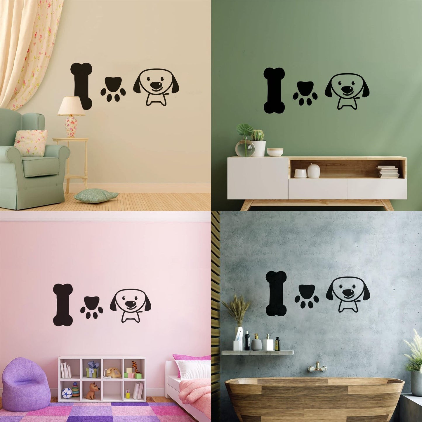 Wall Stickers Paster Paper Dog Puppy Love Pets Bone Nursery Multiple Size Options