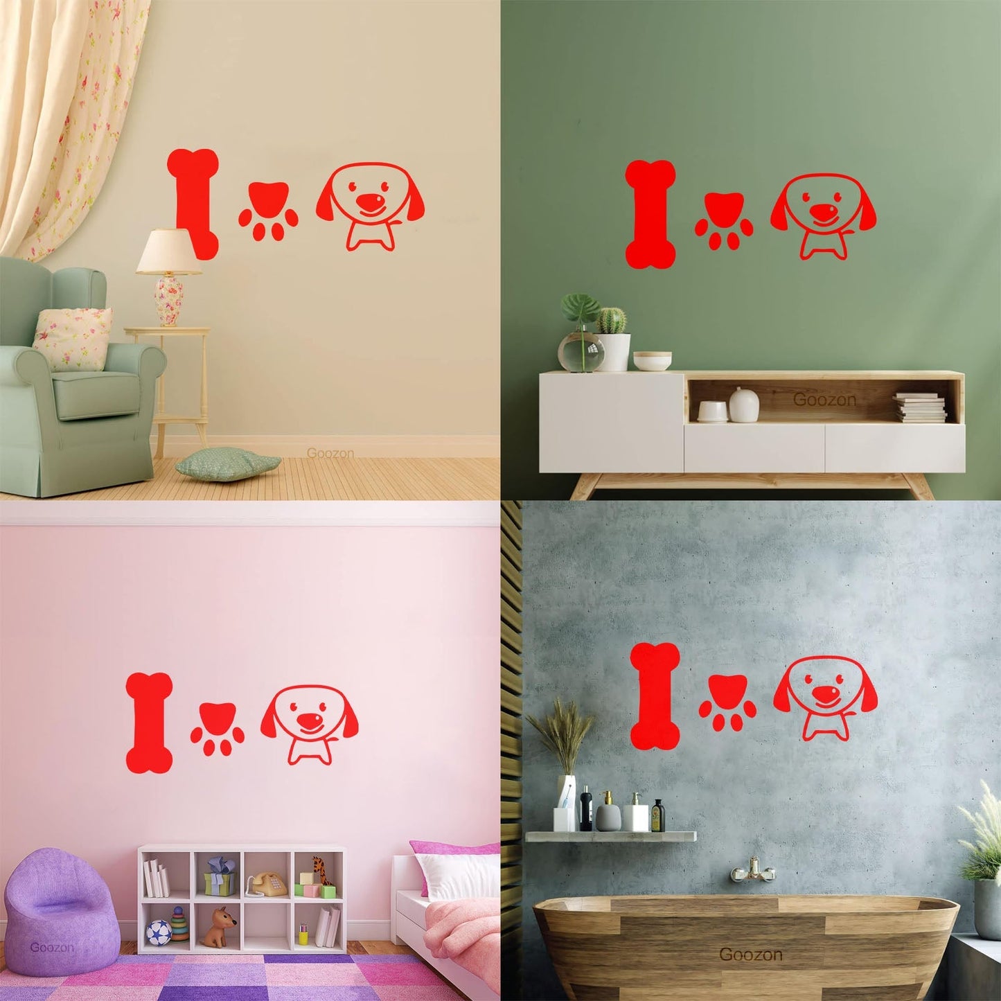 Wall Stickers Paster Paper Dog Puppy Love Pets Bone Nursery Multiple Size Options
