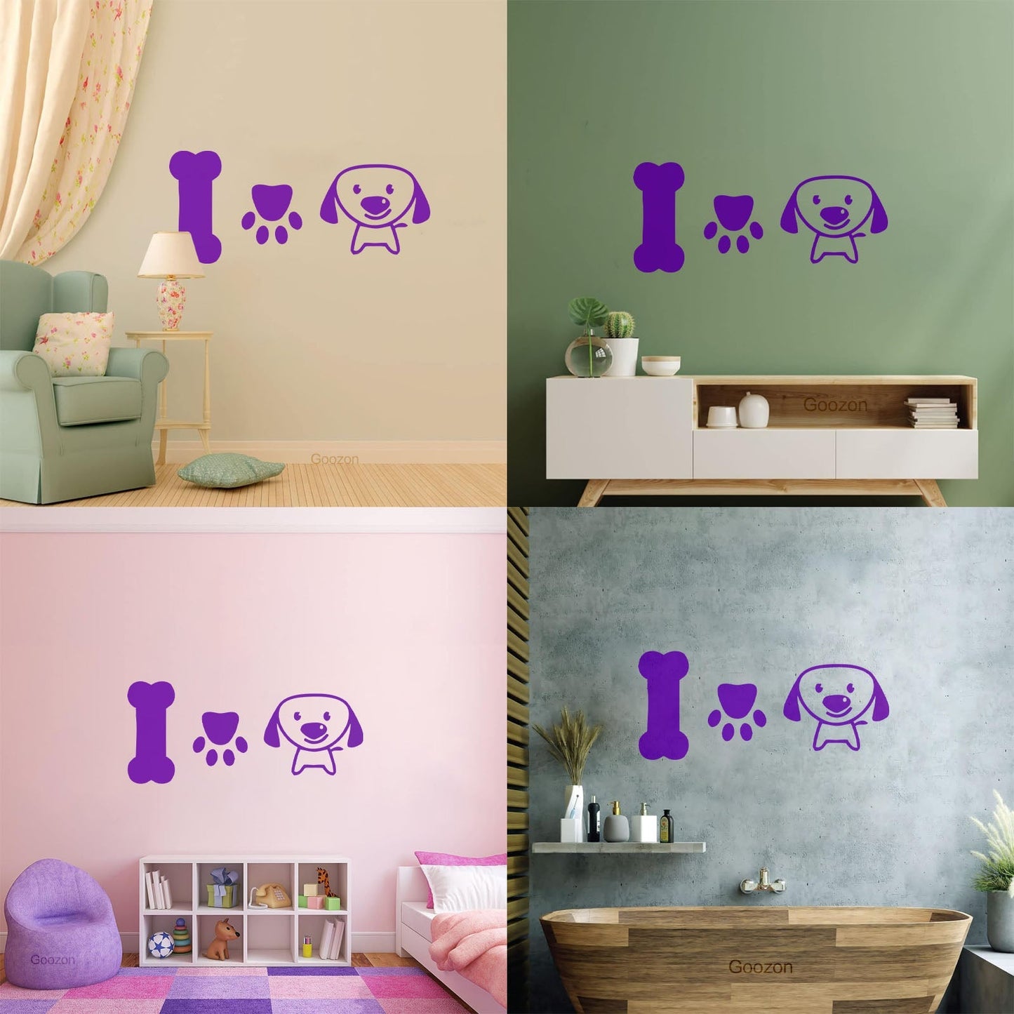 Wall Stickers Paster Paper Dog Puppy Love Pets Bone Nursery Multiple Size Options