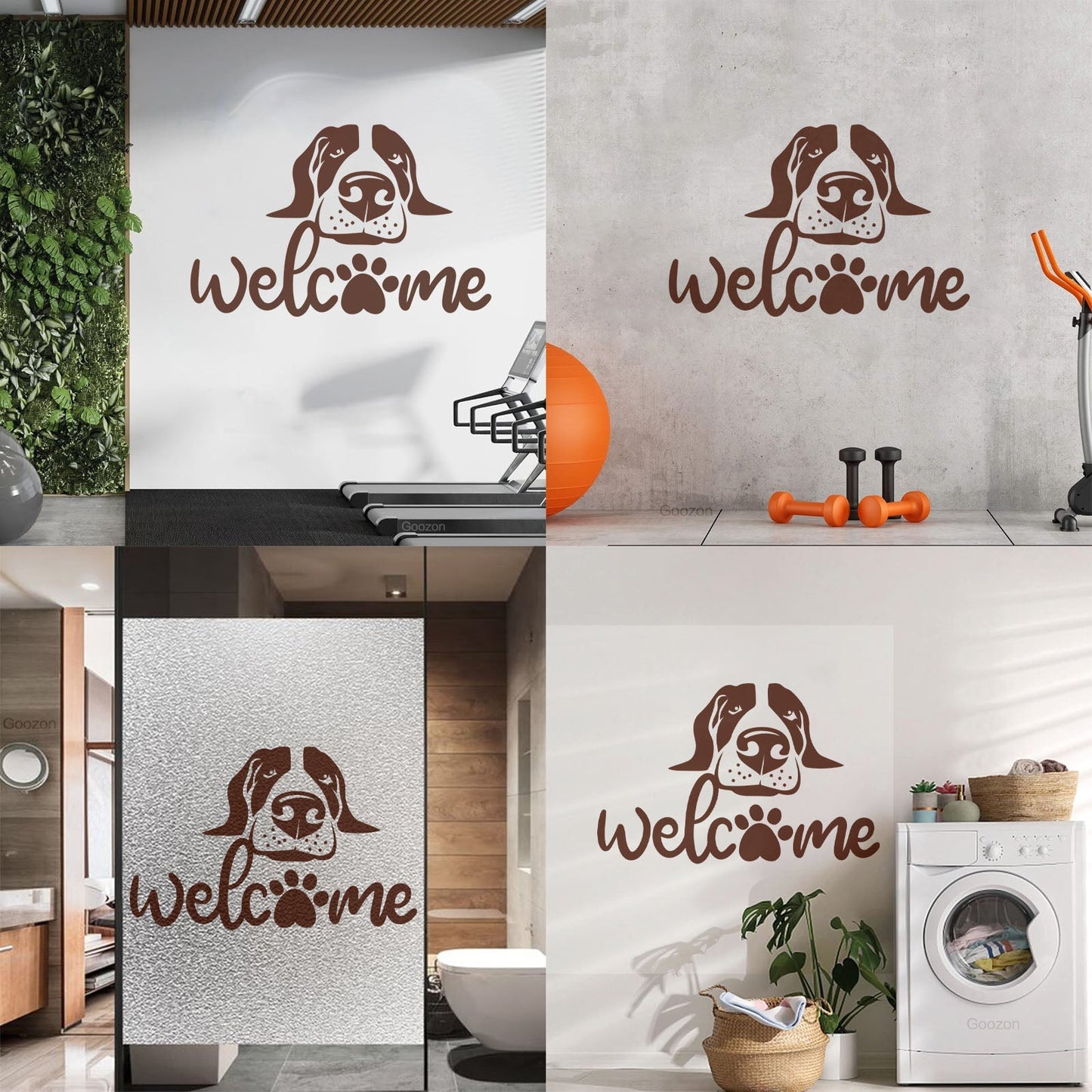 Fine Carving Decals Welcome Inscription Funny Dog Pets Store Can Modify And Add Information