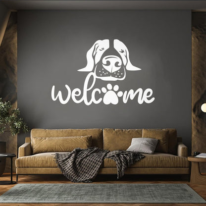 Fine Carving Decals Welcome Inscription Funny Dog Pets Store Can Modify And Add Information