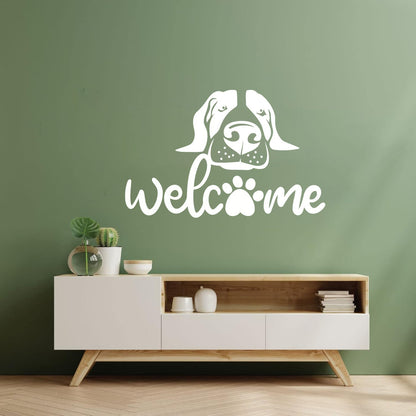 Fine Carving Decals Welcome Inscription Funny Dog Pets Store Can Modify And Add Information
