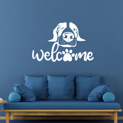 Fine Carving Decals Welcome Inscription Funny Dog Pets Store Can Modify And Add Information