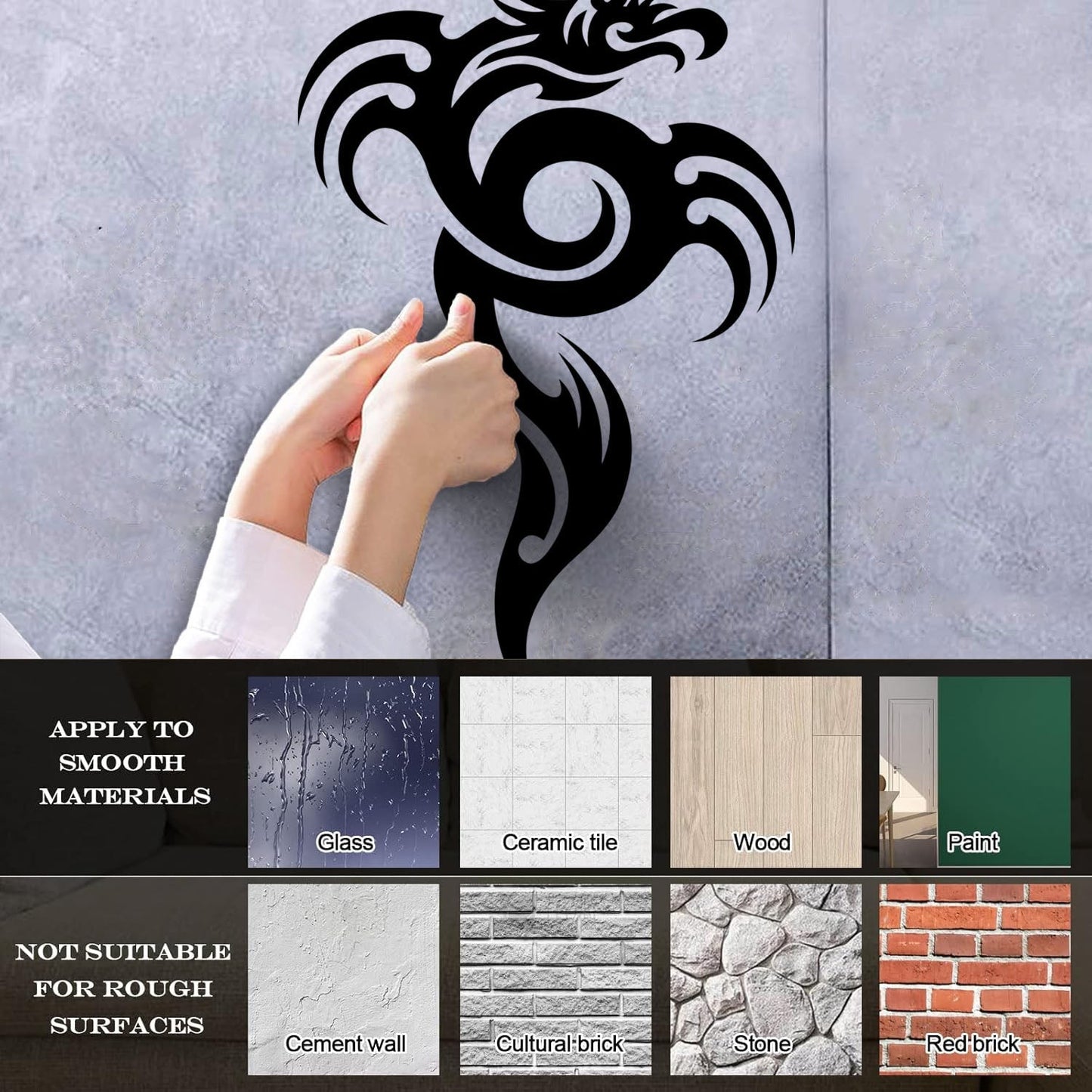 Lettering Stickers Oriental Fire Breathing Dragon Tattoo Style Glass Stickers