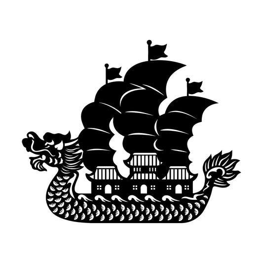 Wall Vinyl Sticker Decor Asian Chinese Dragon Boat Ation Easy Installation