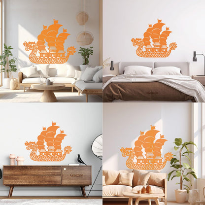 Wall Vinyl Sticker Decor Asian Chinese Dragon Boat Ation Easy Installation