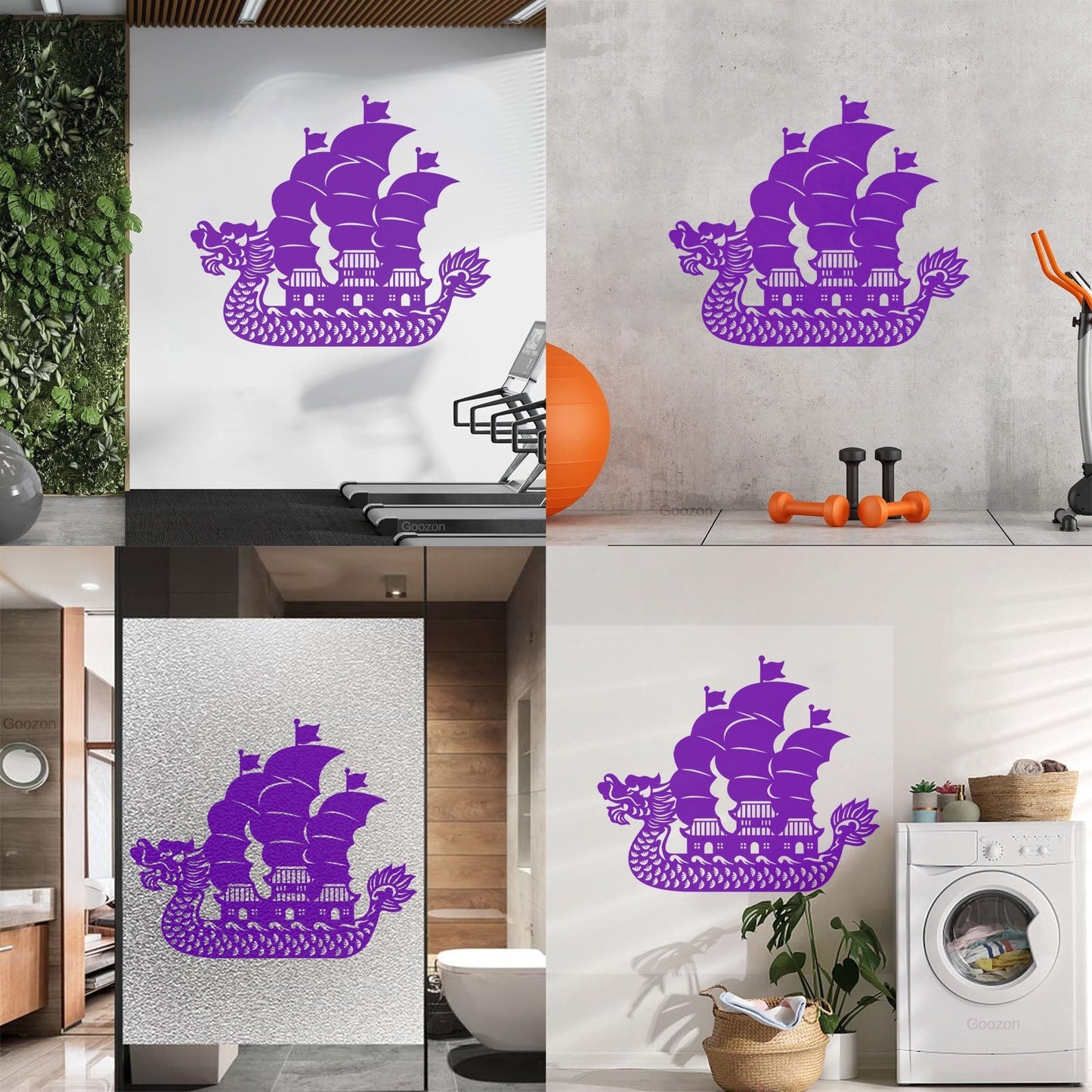 Wall Vinyl Sticker Decor Asian Chinese Dragon Boat Ation Easy Installation