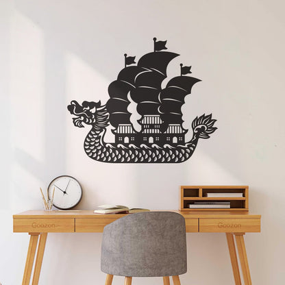 Wall Vinyl Sticker Decor Asian Chinese Dragon Boat Ation Easy Installation