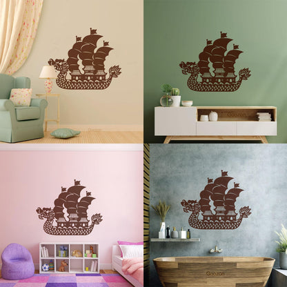 Wall Vinyl Sticker Decor Asian Chinese Dragon Boat Ation Easy Installation