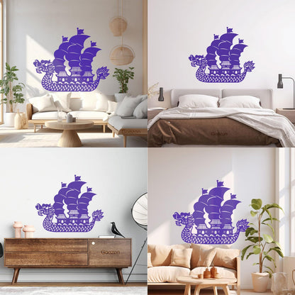 Wall Vinyl Sticker Decor Asian Chinese Dragon Boat Ation Easy Installation