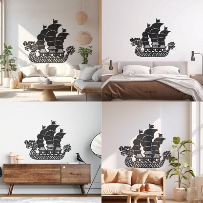 Wall Vinyl Sticker Decor Asian Chinese Dragon Boat Ation Easy Installation