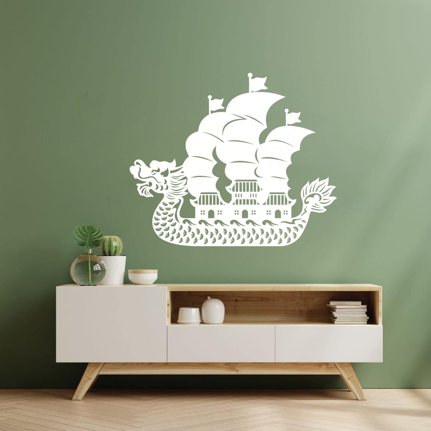 Wall Vinyl Sticker Decor Asian Chinese Dragon Boat Ation Easy Installation