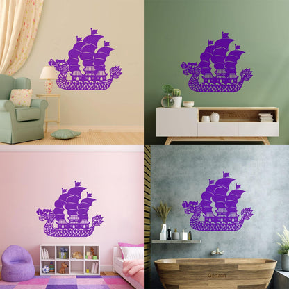Wall Vinyl Sticker Decor Asian Chinese Dragon Boat Ation Easy Installation