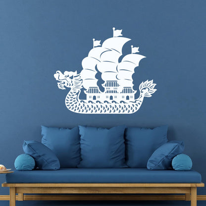 Wall Vinyl Sticker Decor Asian Chinese Dragon Boat Ation Easy Installation