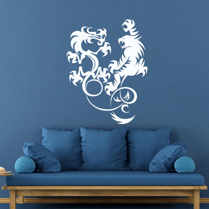 Vinyl Art Sticker Dragon Vs Tiger Fight Predators Boys Room Art Mural Painting