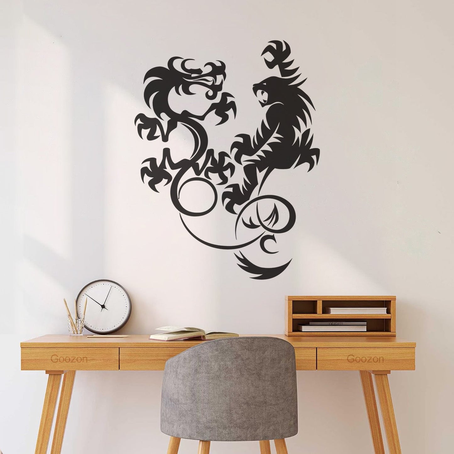 Vinyl Art Sticker Dragon Vs Tiger Fight Predators Boys Room Art Mural Painting