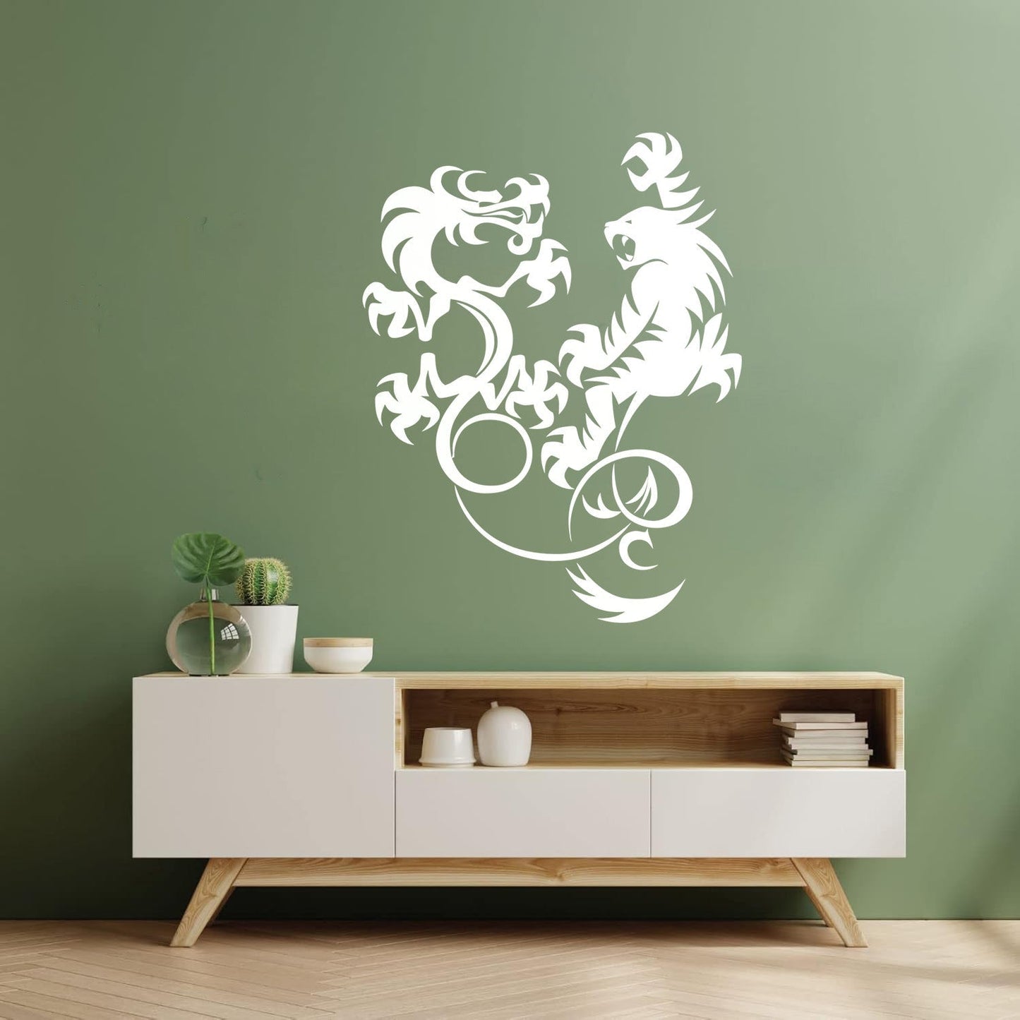Vinyl Art Sticker Dragon Vs Tiger Fight Predators Boys Room Art Mural Painting