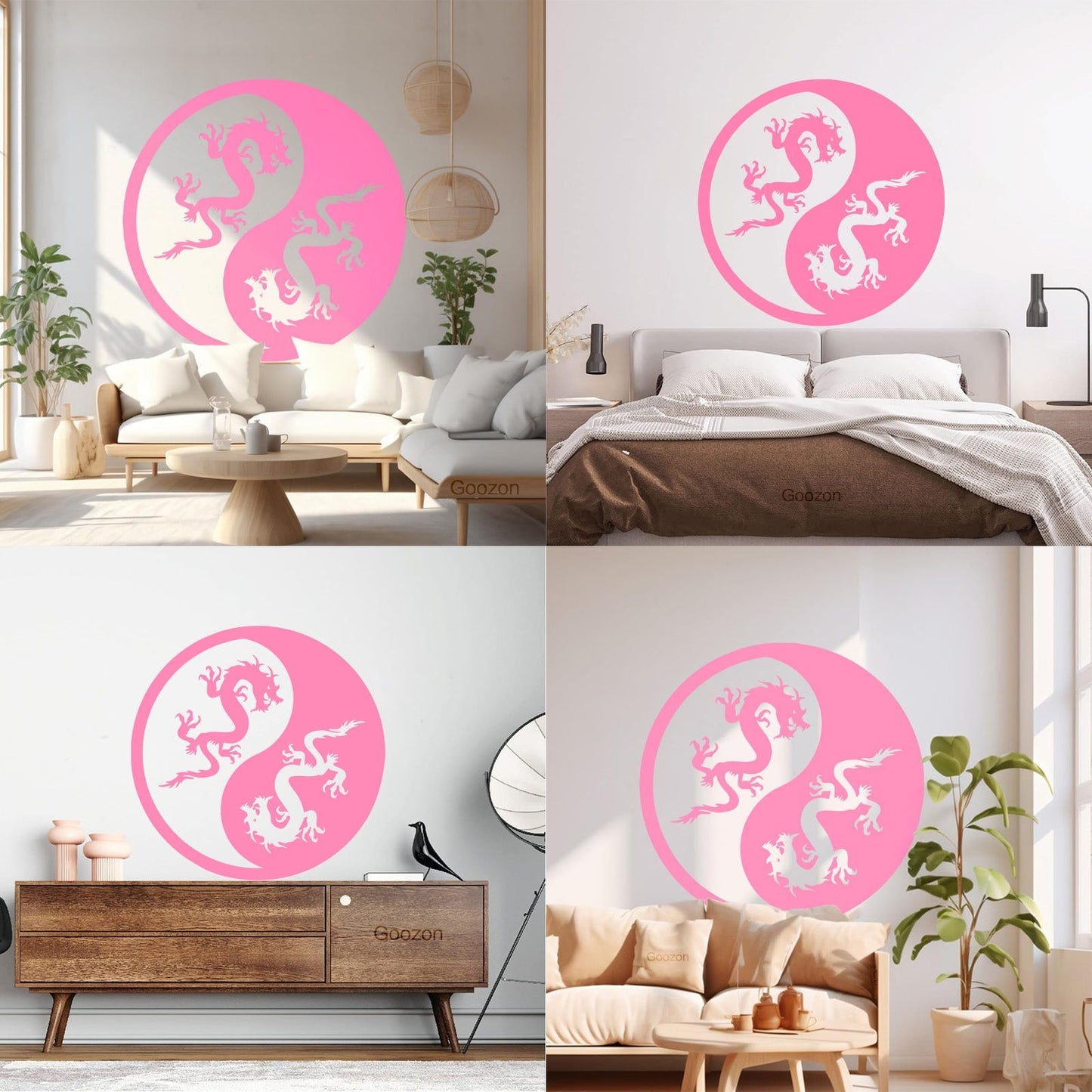 Vinyl Wall Decals Yin Yang Dragons And White Waterproof