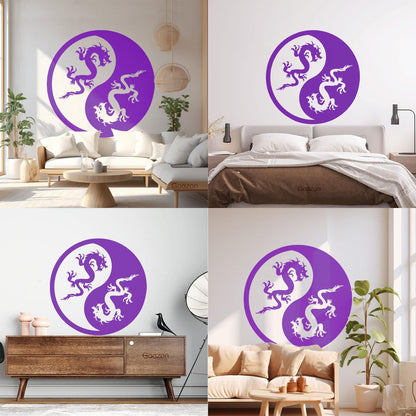 Vinyl Wall Decals Yin Yang Dragons And White Waterproof